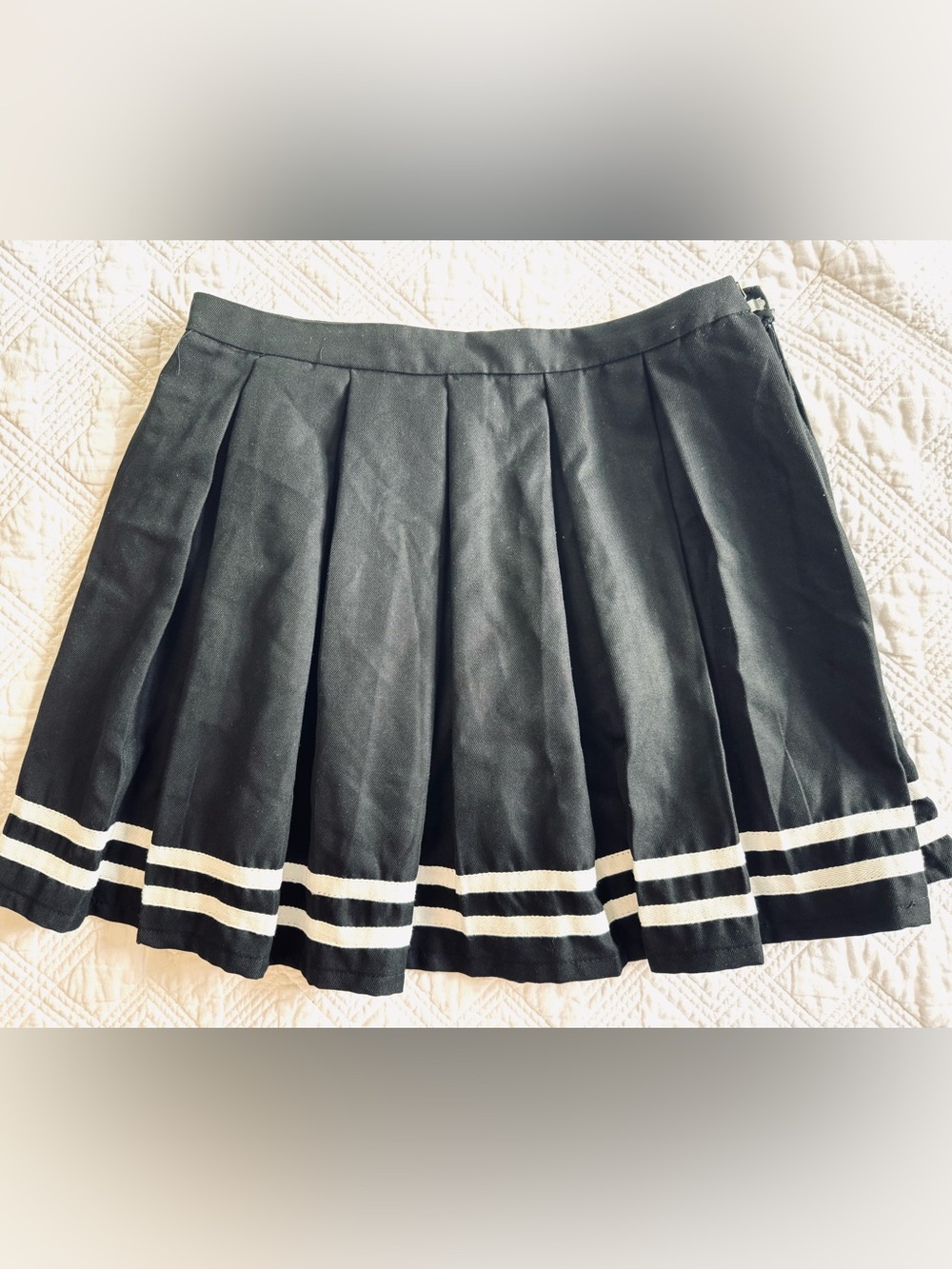Hot Topic Black Pleated Mini Skirt with White Stripe Trim Size Large